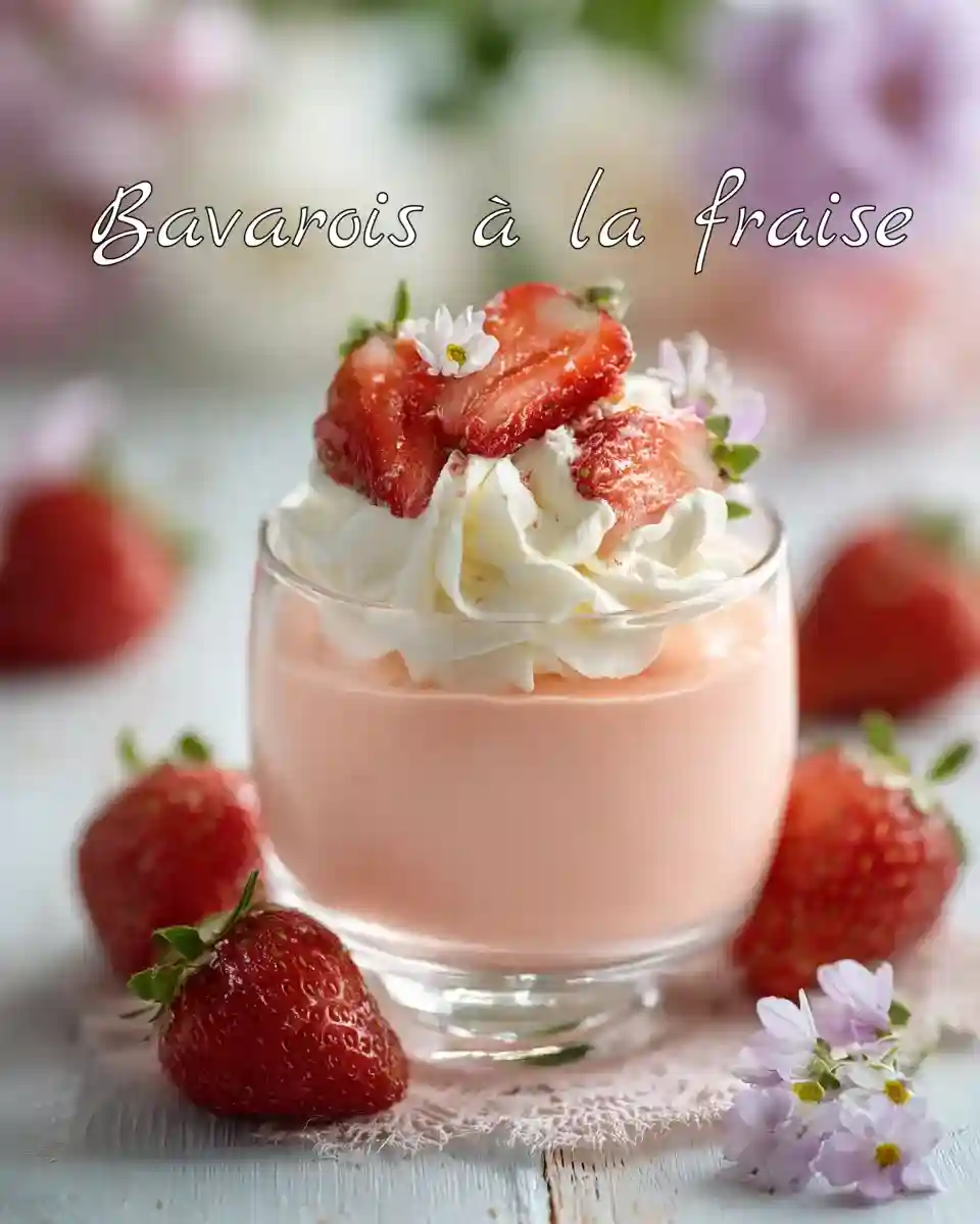 Bavarois aux fraises maison dans une verrine transparente