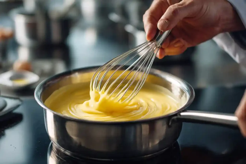 Préparation de la crème pour le bavarois aux fraises