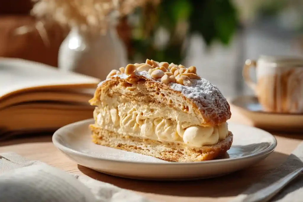 Dégustation d’une part de Paris-Brest au praliné