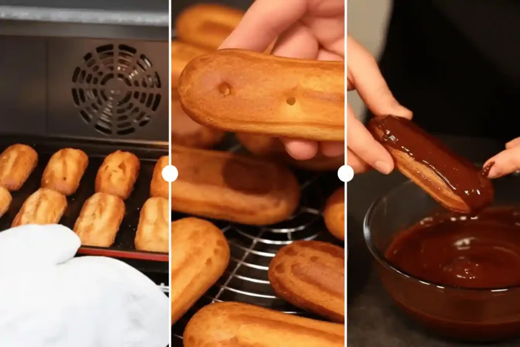 Préparation et cuisson des éclaires au chocolat