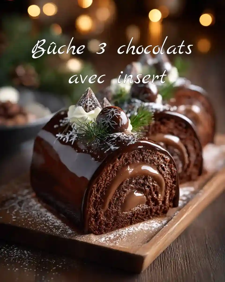 Bûche 3 chocolats avec glaçage miroir brillant