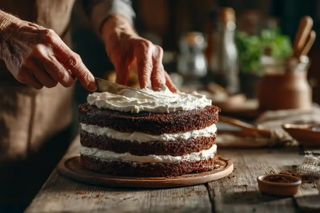montage du gâteau Forêt Noire