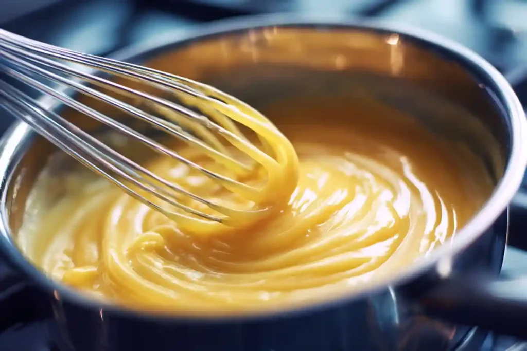 Crème citron en train d’épaissir dans la casserole