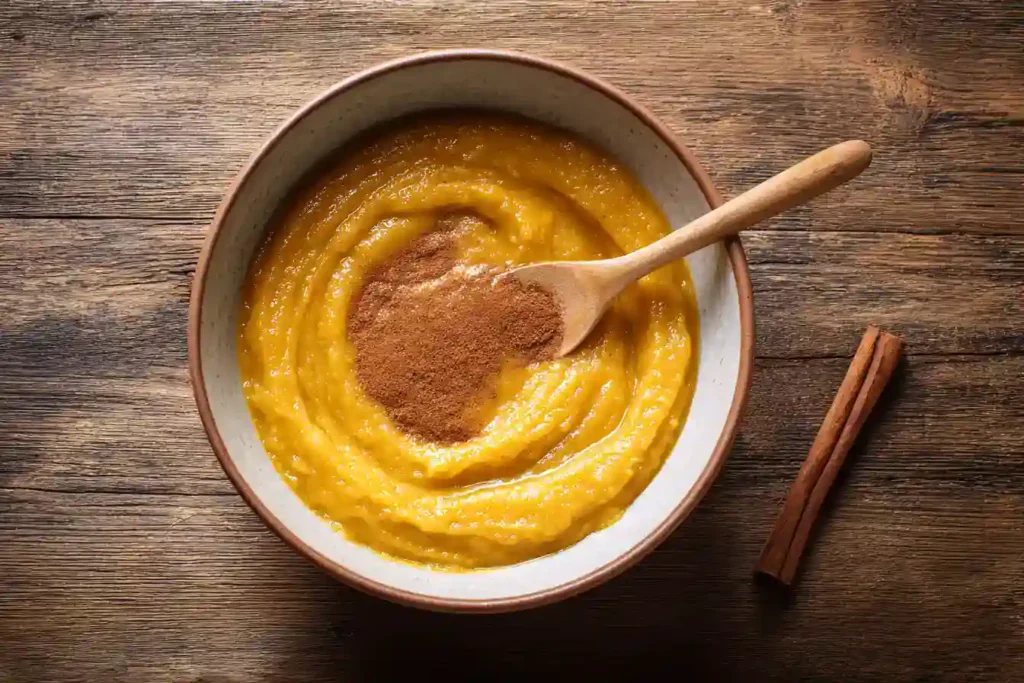 Mélange de purée de butternut avec sucre brun et épices