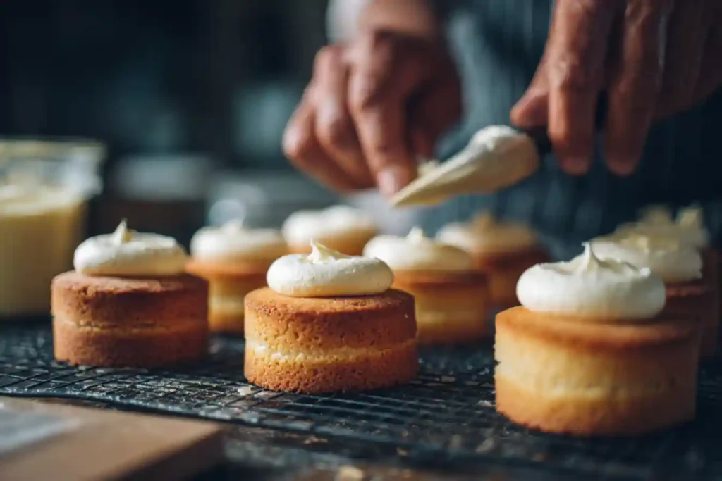 Préparation des Bento Cakes à la vanille avec crème au beurre