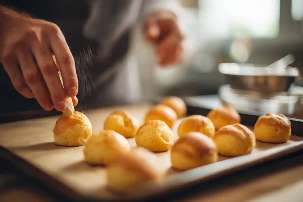 Pâte à choux pochée sur plaque avant cuisson
