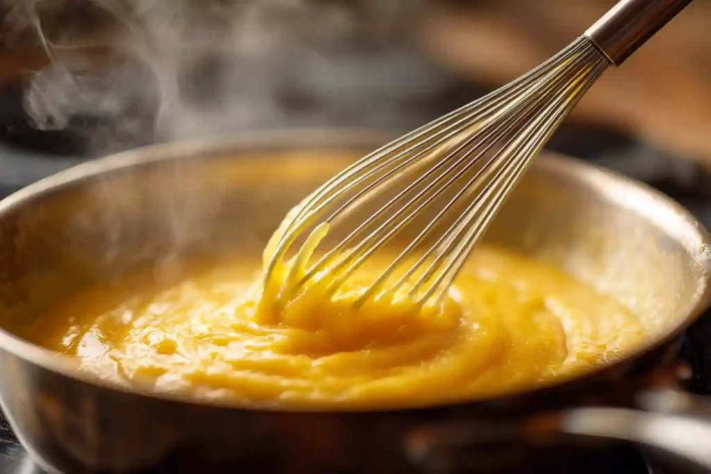 Préparation du lemon curd crémeux dans une casserole