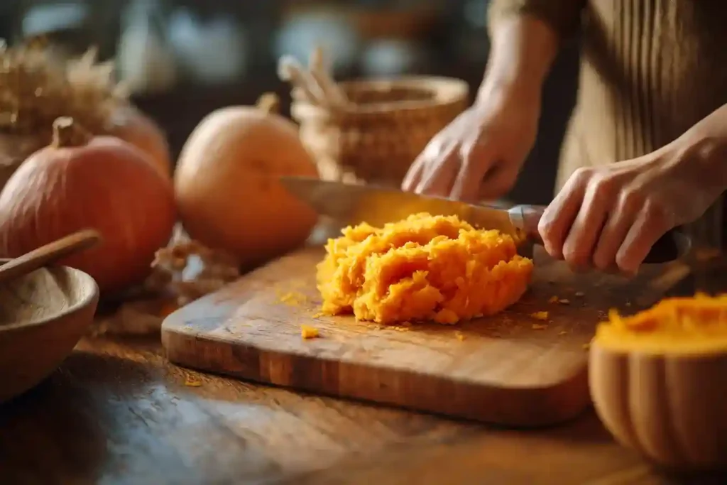 Préparation de la purée de potimarron pour la tarte