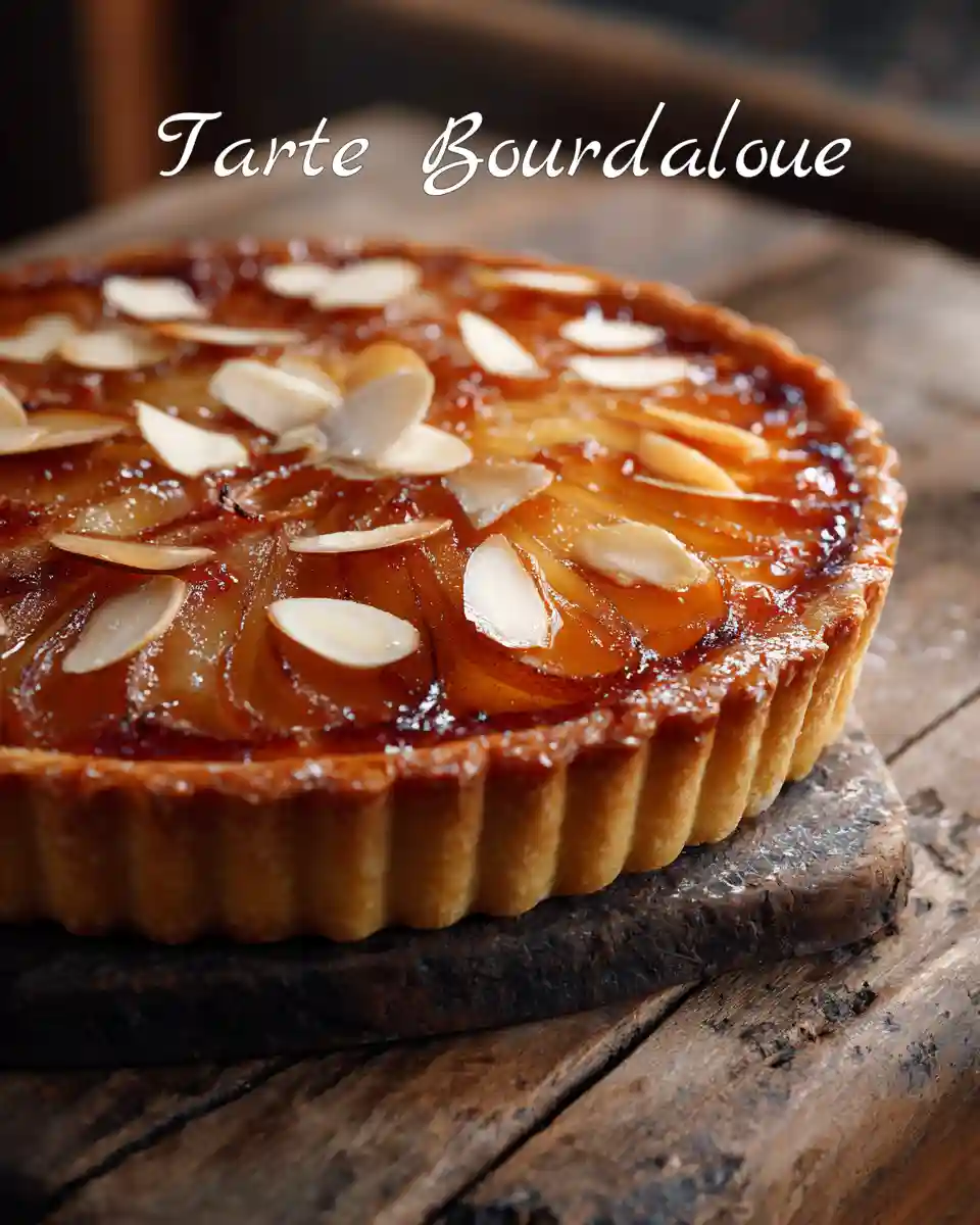 Tarte Bourdaloue dorée aux poires et amandes effilées