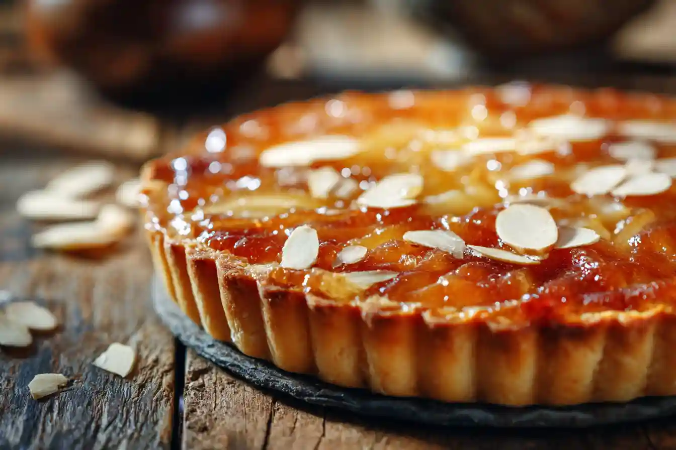 Tarte Bourdaloue dorée aux poires et amandes effilées