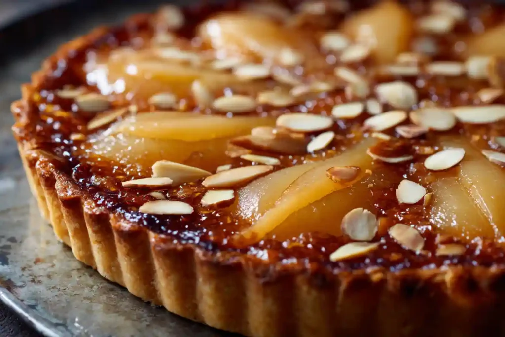 Tarte Bourdaloue dorée et brillante à la sortie du four
