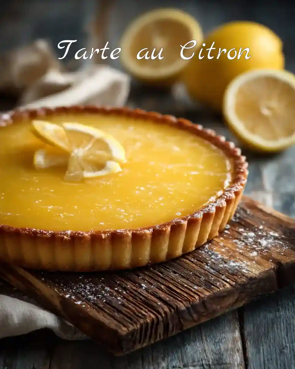 Tarte au citron classique avec croûte dorée et surface brillante