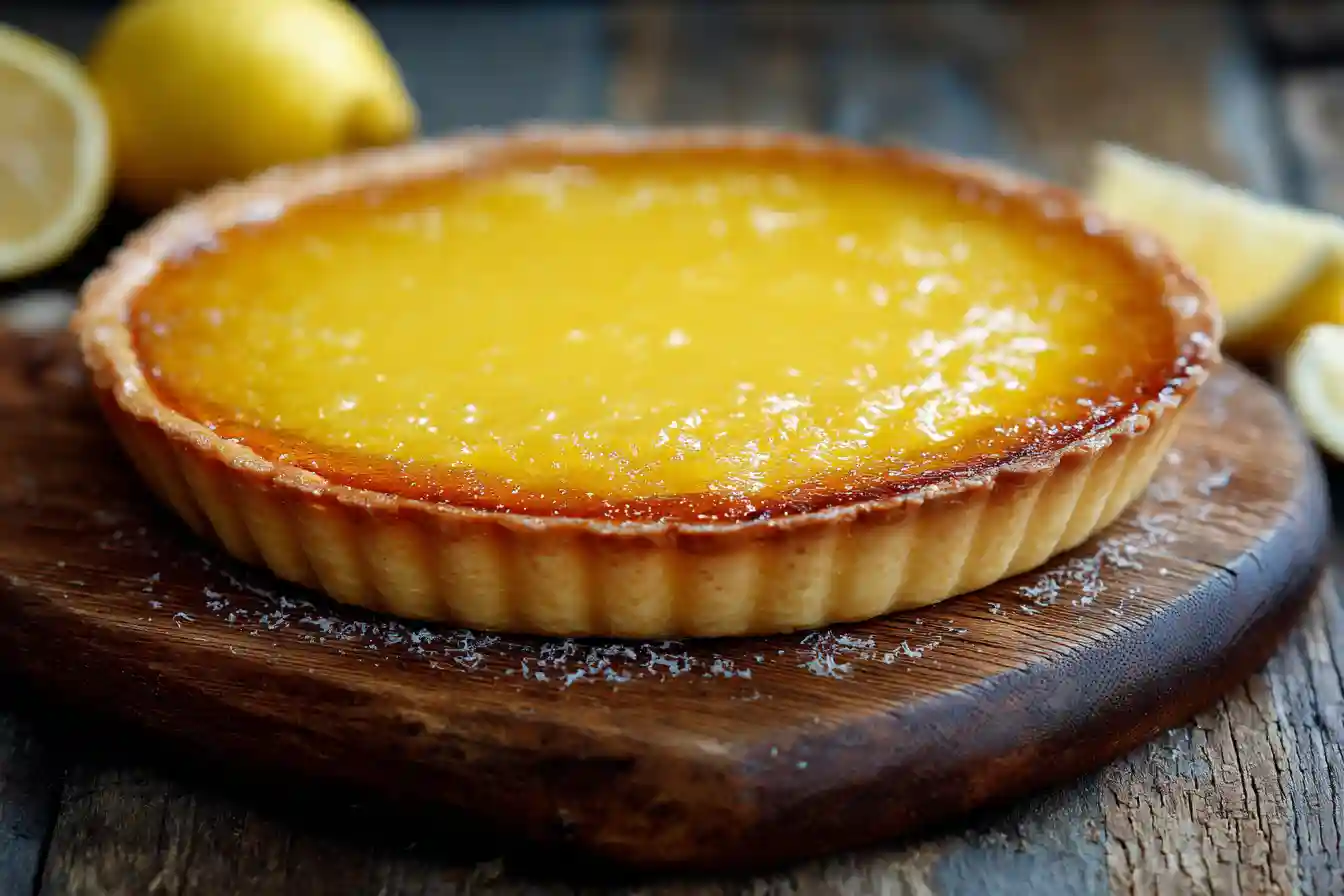 Tarte au citron classique avec croûte dorée et surface brillante