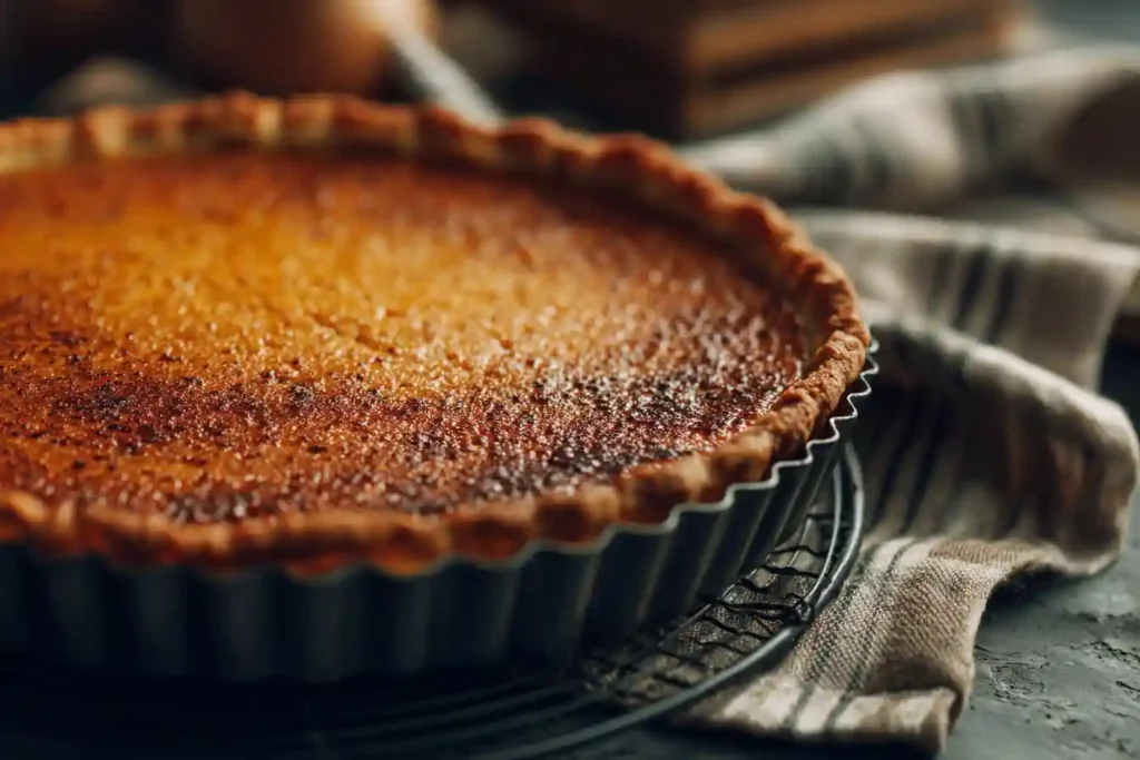 Tarte au potimarron dorée sortant du four