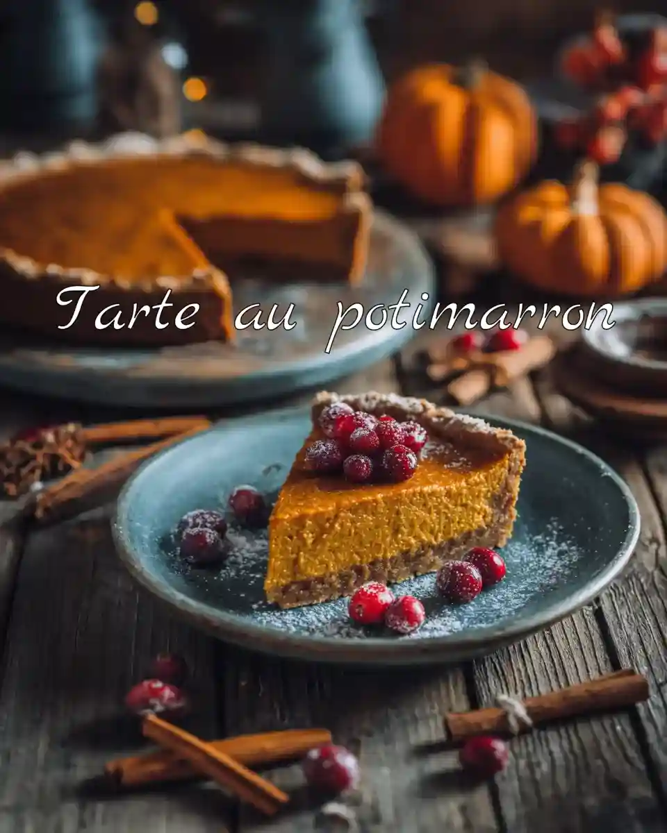 Tarte au potimarron maison sur une table en bois avec épices d’automne