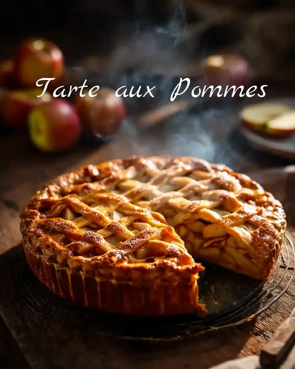 Tarte aux pommes dorée maison avec croûte tressée et tranches fondantes
