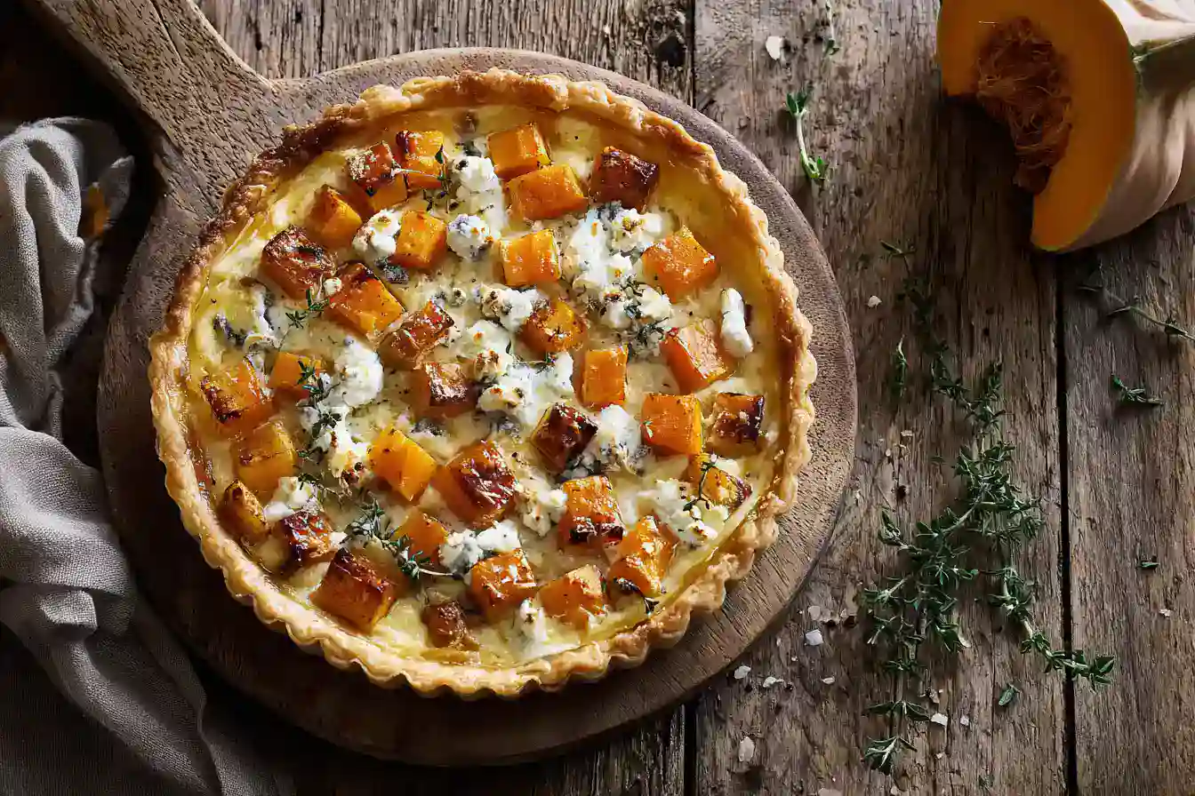 Tarte butternut feta dorée sortie du four