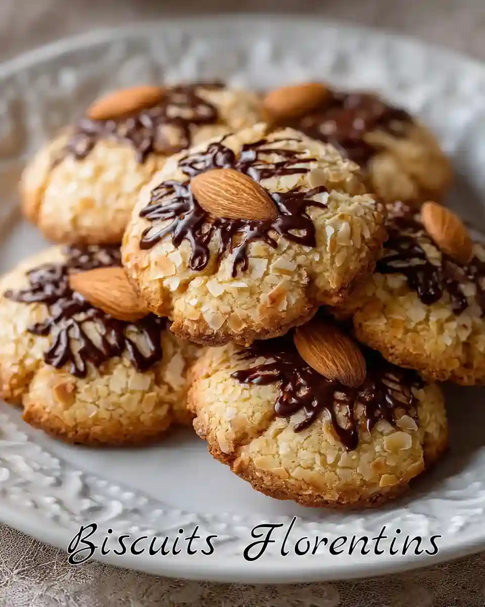 Biscuits Florentins maison empilés sur assiette blanche