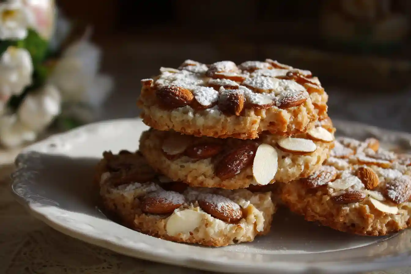 Biscuits Florentins maison empilés sur assiette blanche