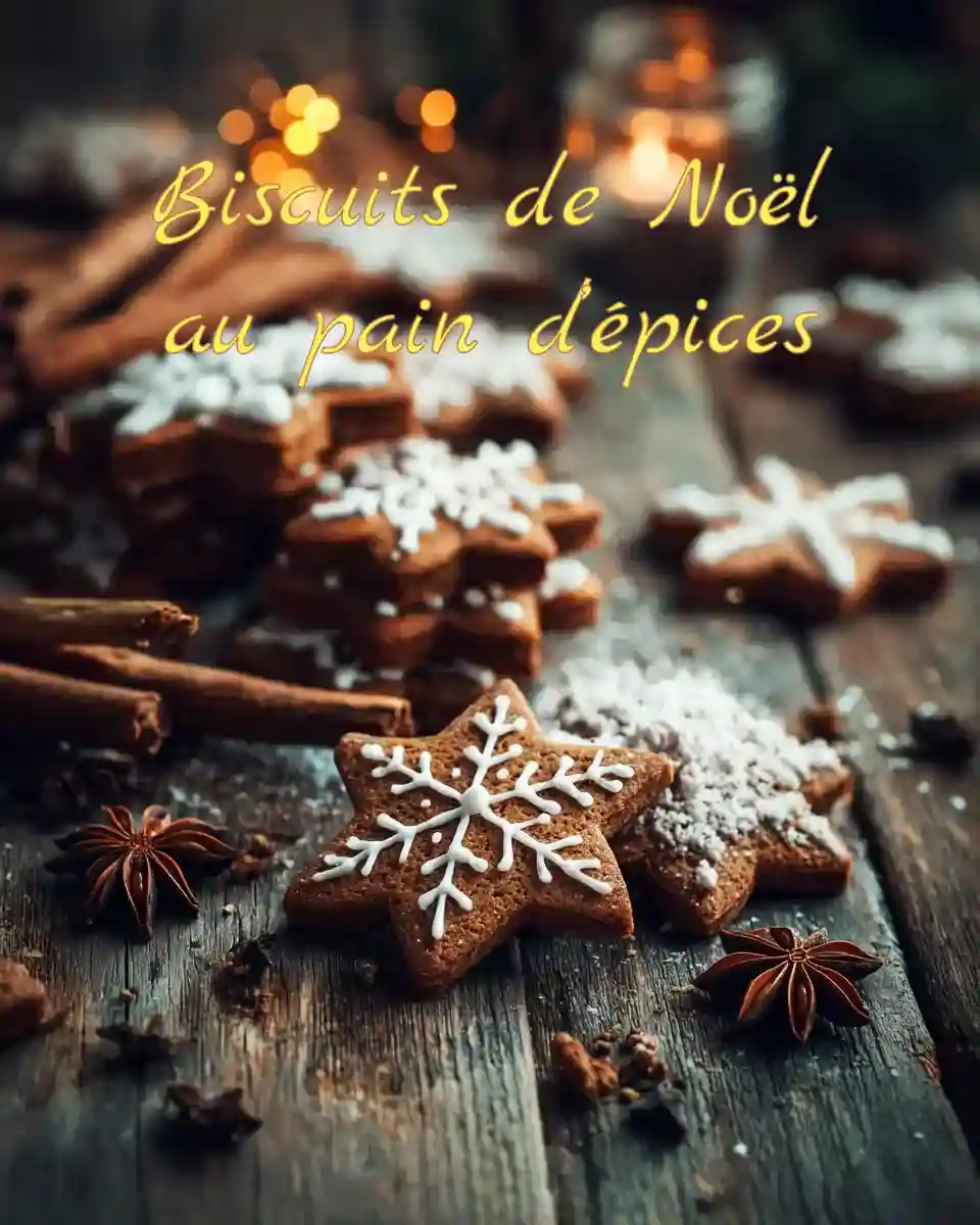 Biscuits de Noël au pain d’épices décorés sur une table rustique