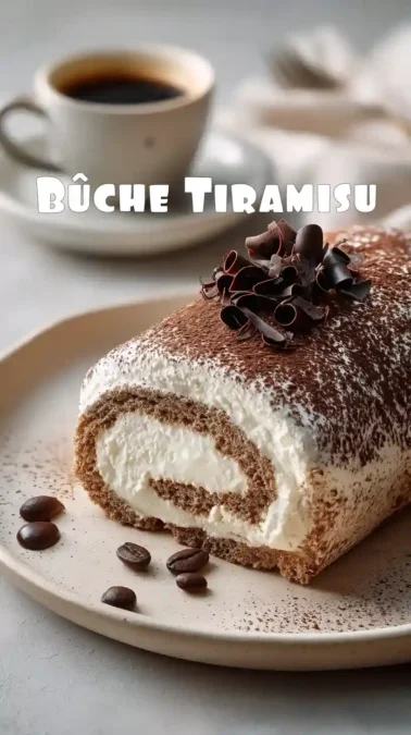 Bûche roulée chocolat orange, crème légère, copeaux de chocolat, grain de café en décor