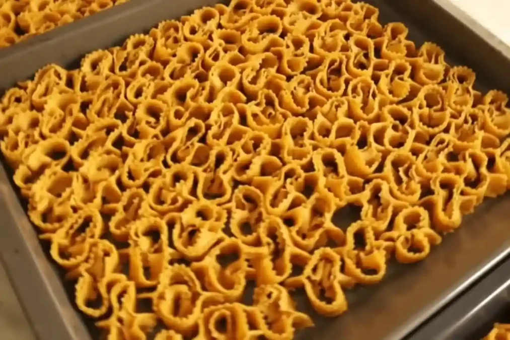 Plateau de chebakia crue façonnée en fleurs avant la friture