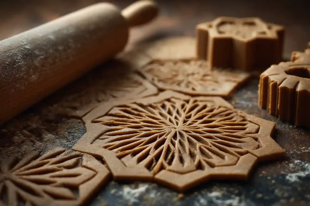 Pâte à speculoos étalée et découpée à la roulette dentelée