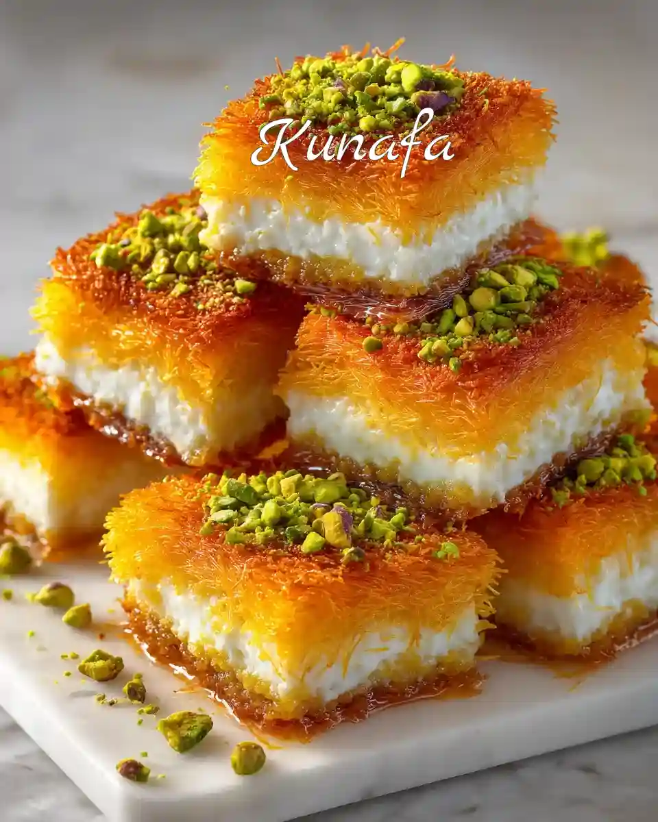 Kunafa traditionnelle croustillante garnie de pistaches