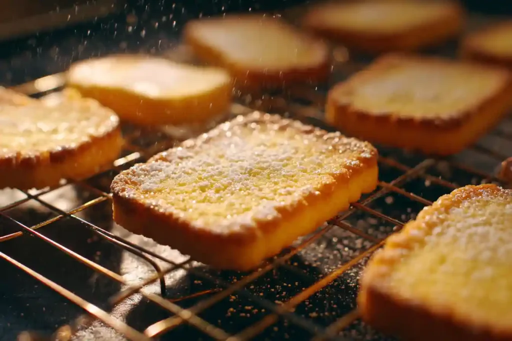 Sablés de Noël dorés qui refroidissent sur une grille