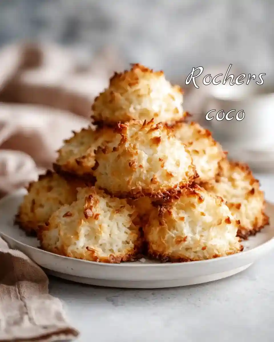 Rochers coco dorés et moelleux sur assiette blanche