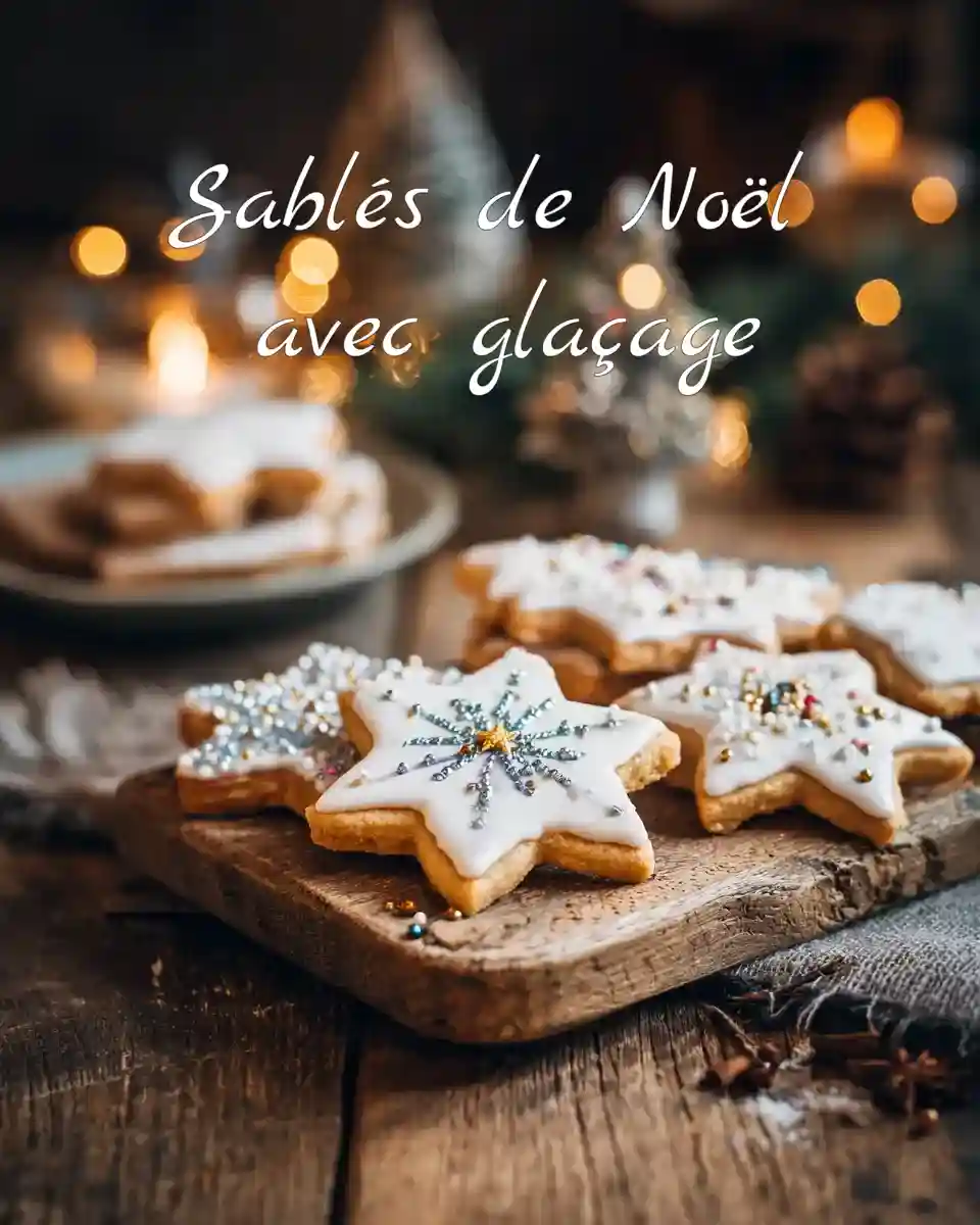 Assortiment de sablés de Noël décorés de glaçage blanc et de paillettes