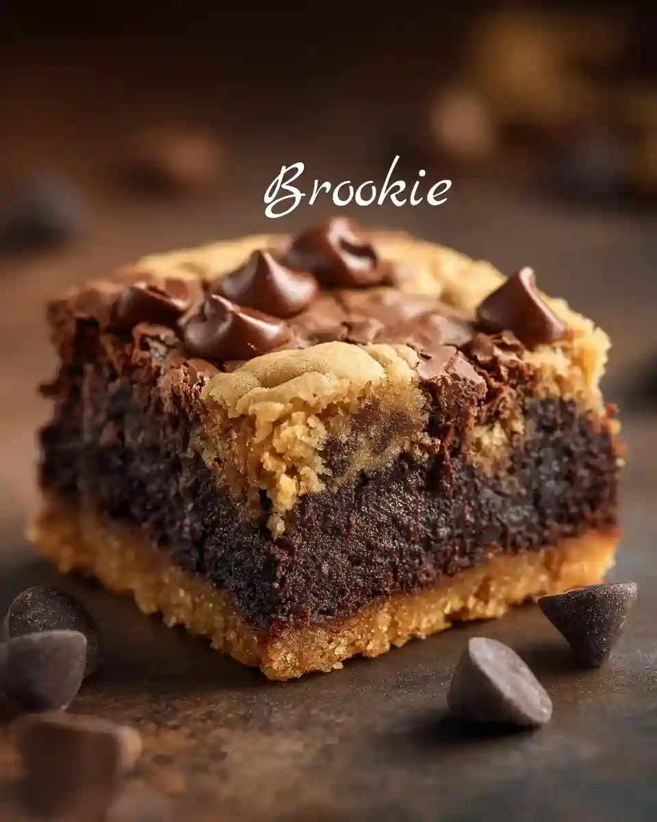 Brookie fondant avec couche brownie et cookie en gros plan