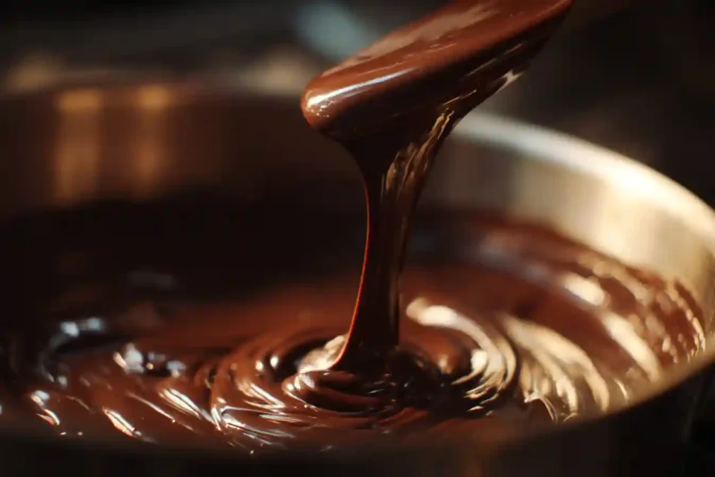 Chocolat fondu et beurre mélangés pour la préparation du gâteau