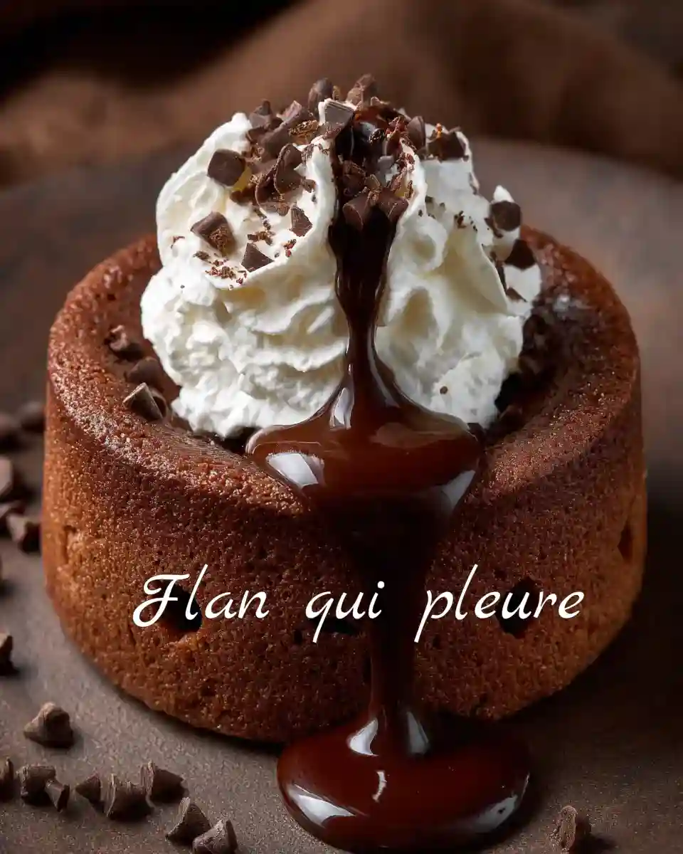Gâteau qui pleure au chocolat avec couche de crème fouettée