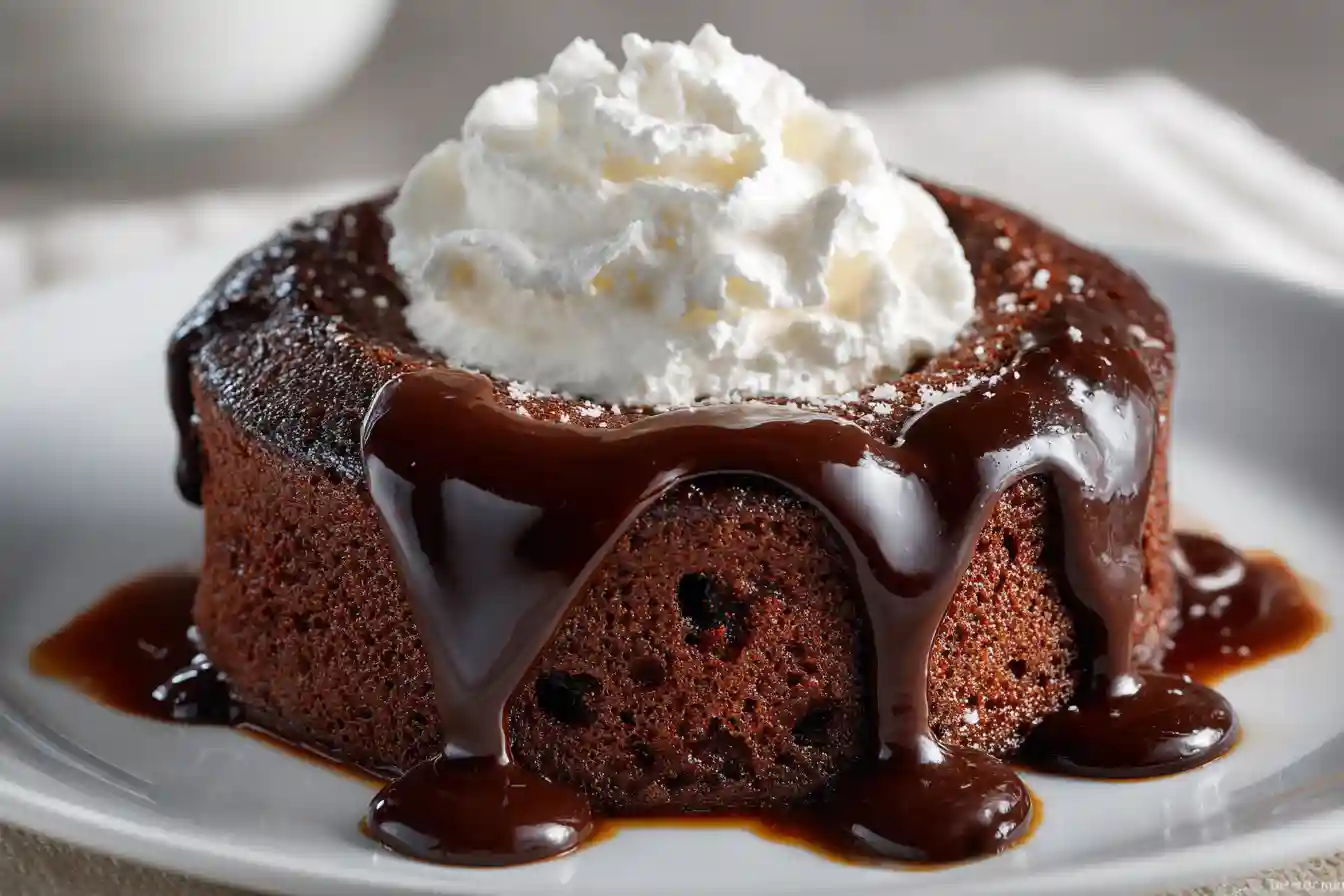 Gâteau qui pleure au chocolat avec couche de crème fouettée