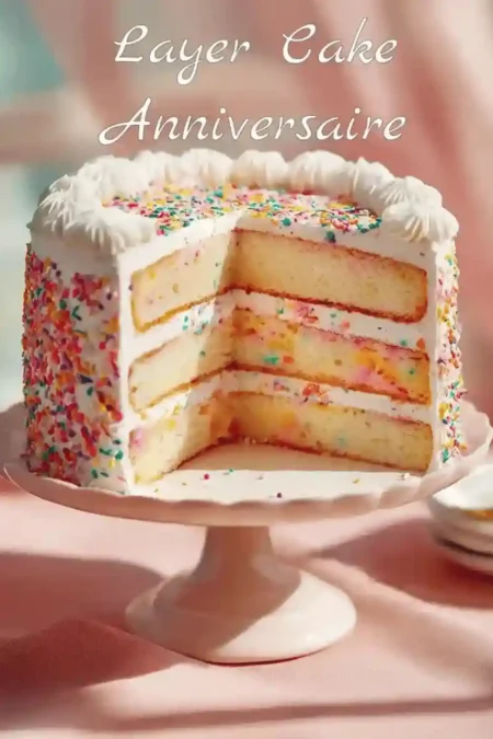 Layer cake anniversaire décoré avec des sprinkles