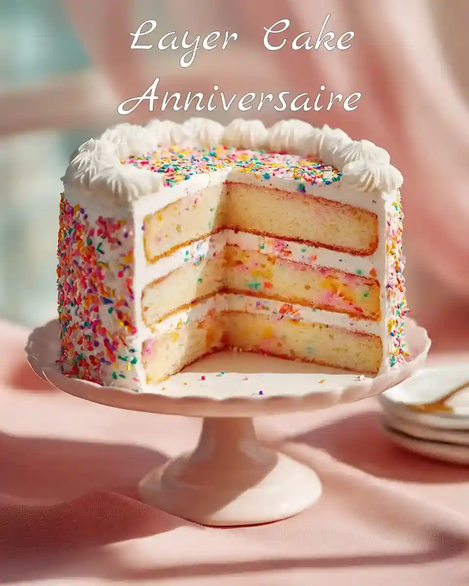 Layer cake anniversaire décoré avec des sprinkles
