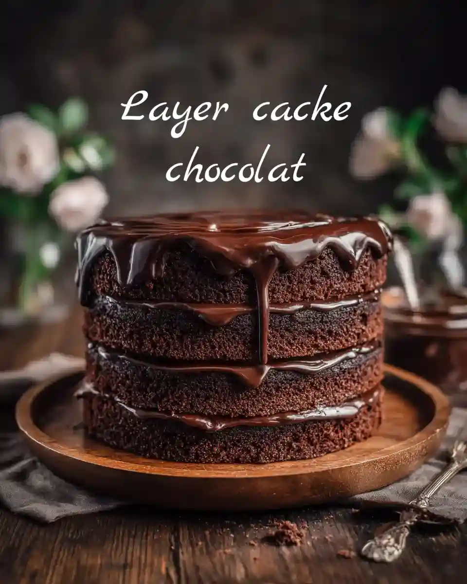 Layer cake chocolat décoré avec ganache lisse
