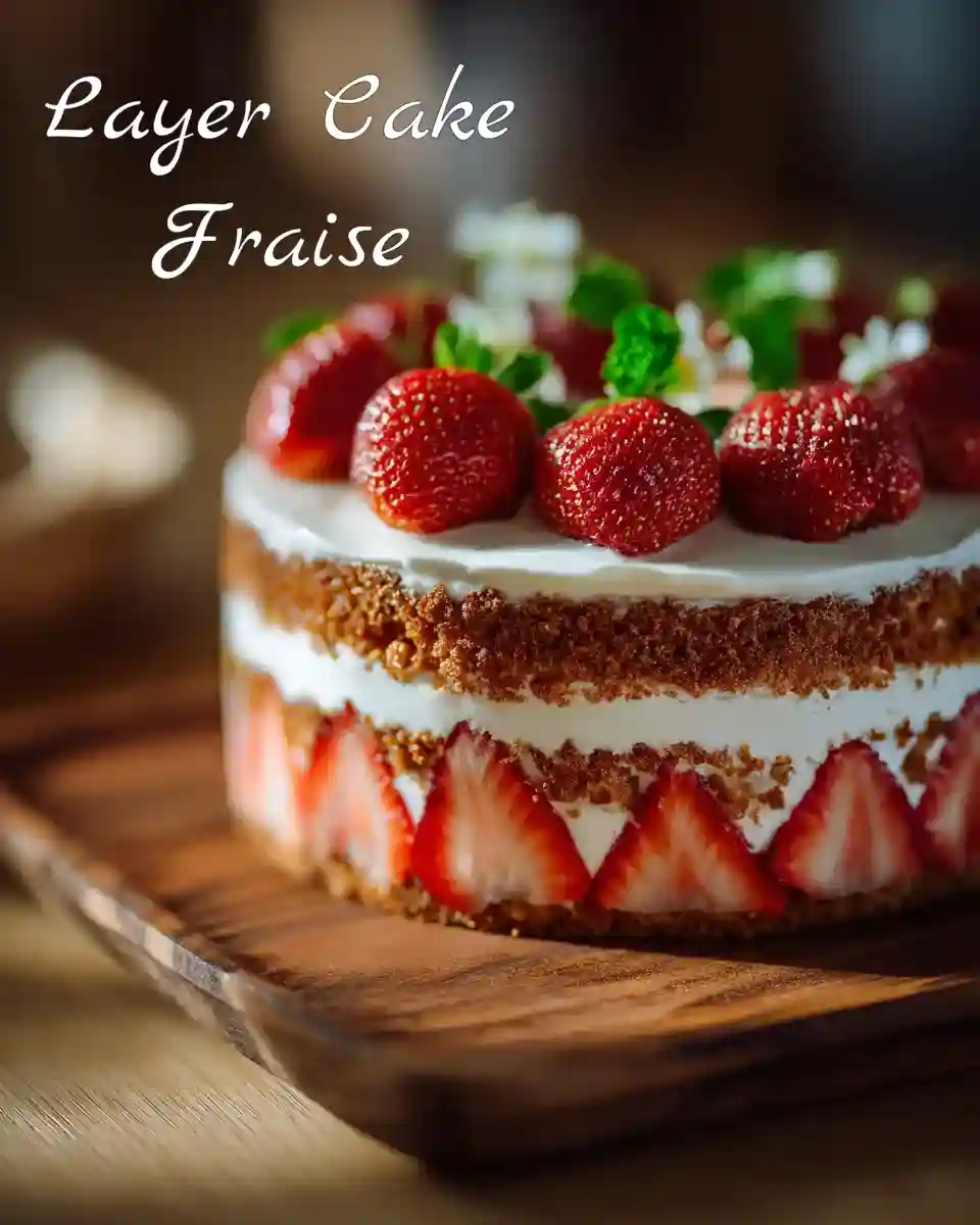 Layer cake fraise décoré de fraises fraîches
