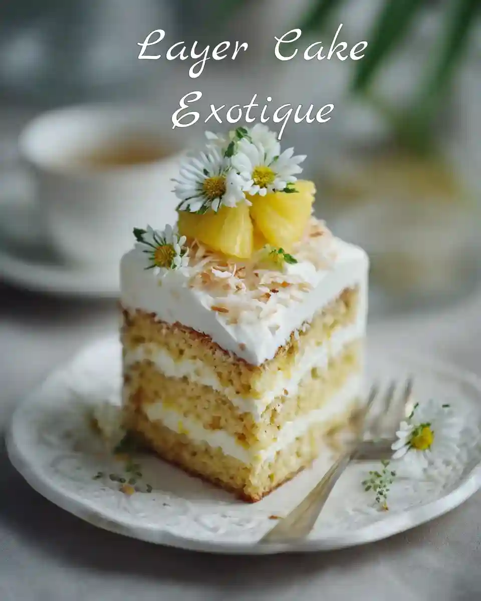 Layer cake exotique avec coco et ananas rôti