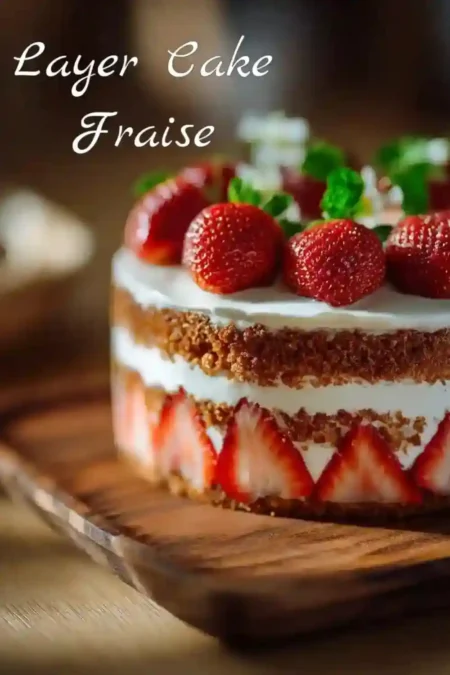 Layer cake fraise décoré de fraises fraîches