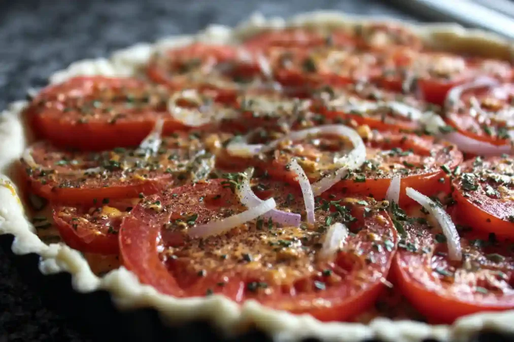 fond de tarte moutarde tomates avant cuisson