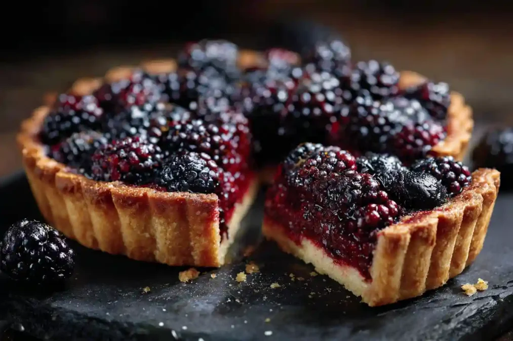 Part de tarte aux mûres maison bien cuite