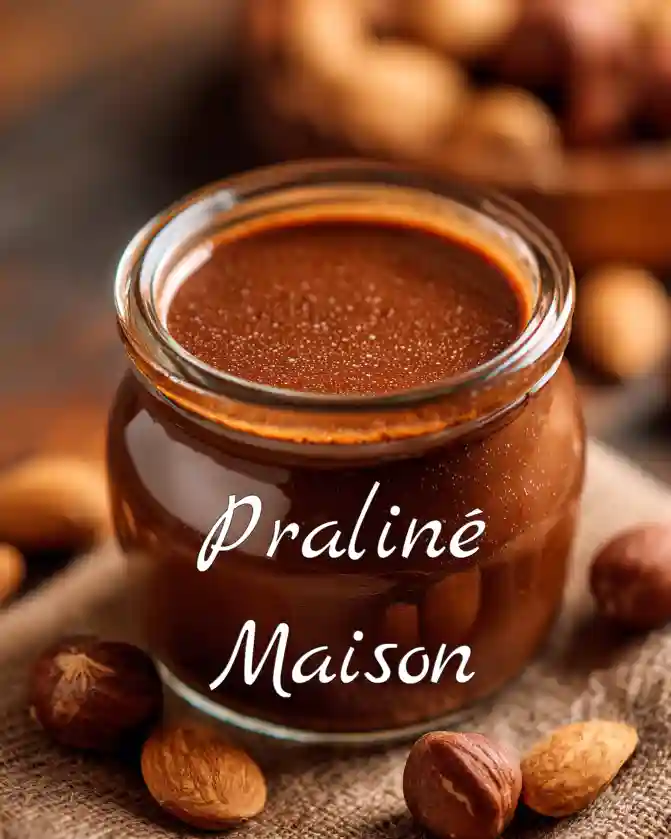 Praliné maison dans un pot en verre avec pâte lisse et brillante