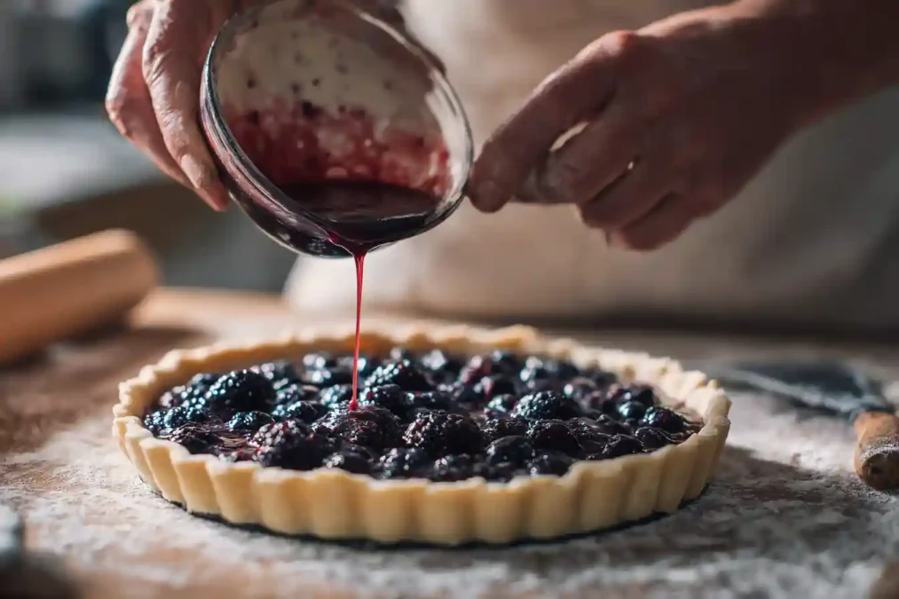 Préparation de la tarte aux mûres avant cuisson