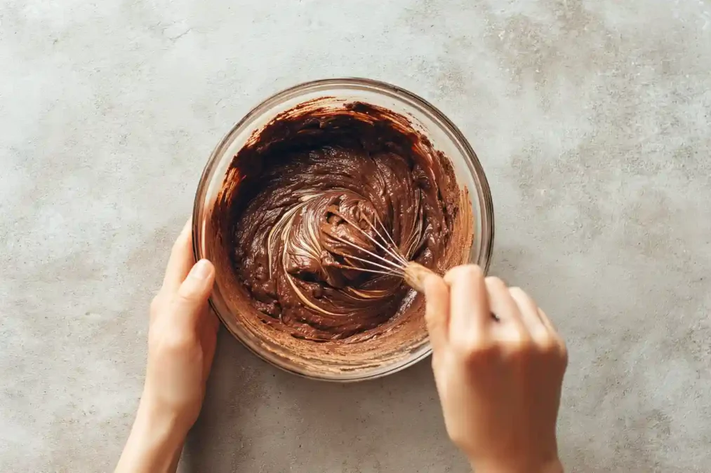 Préparation de la pâte du gâteau au Nutella au chocolat