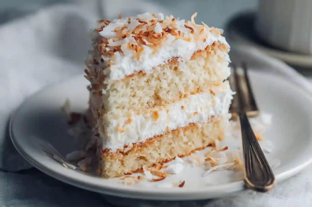 Tranche de gâteau à la noix de coco moelleuse