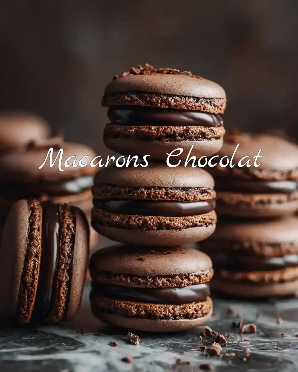 Recette Macaron au chocolat noir brillant sur un plan de travail en marbre