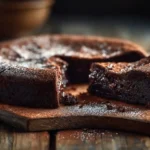 Gâteau moelleux au chocolat avec une part coupée sur une table en bois