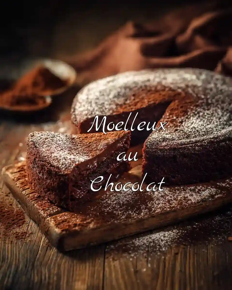 Gâteau moelleux au chocolat avec une part coupée sur une table en bois